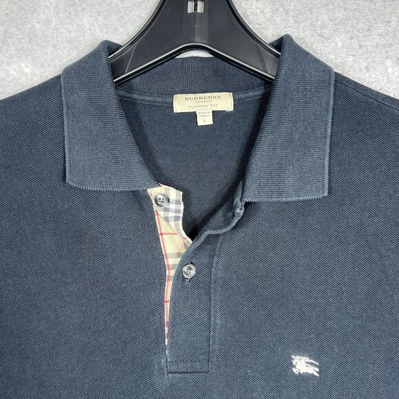 Burberry London Polo Shirt Pique Men’s Large Short Sleeve 100% Cotton Black - Picture 3 of 8